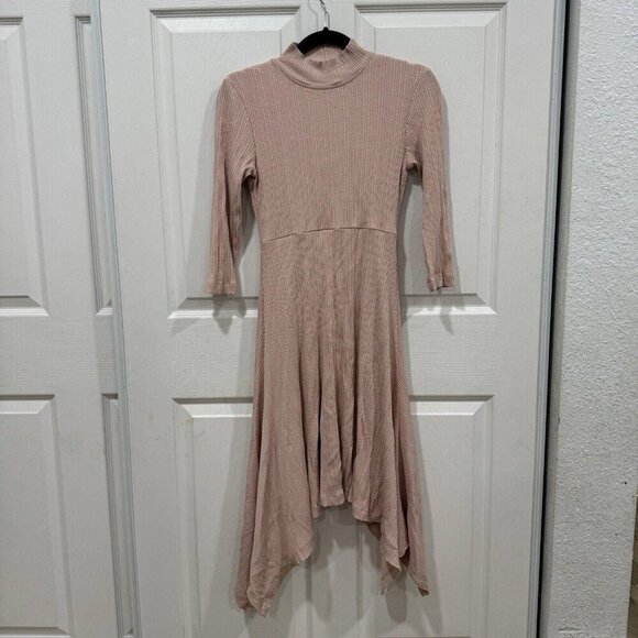 Anthropologie‎ Ribbed Knit Midi Dress Light Pink Asymmetrical Mock Small - Picture 2 of 8